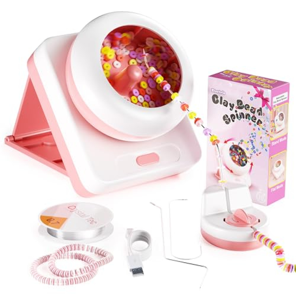 Electric Bead Spinner, Cordless Clay Bead Spinner Rechargeable with 3 Speeds 9 Adjustable Angles and Needles, Automatic Seed Bead Spinner for Bracelet Jewelry Necklaces Making, Gift Ideas for Girls