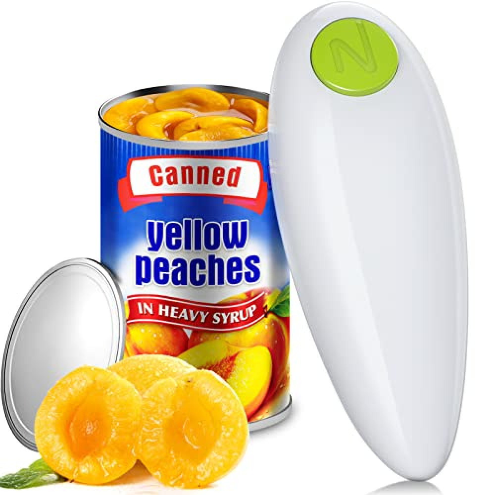 Electric Can Opener, Handheld One Touch Automatic Can Openers Fit Different Can Sizes and Shape with No Sharp Edges for Kitchen, Kitchen Gadgets for Senior with Arthritis, White