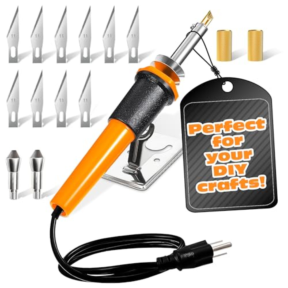 Electric Hot Knife Cutting Tool for Plastic – Wood Burning Kit | Quick Heating Versatile DIY Tool | Durable Design for Foam, Plastic, Deco Mesh and Wood | Includes Multiple Tips for Crafting Projects