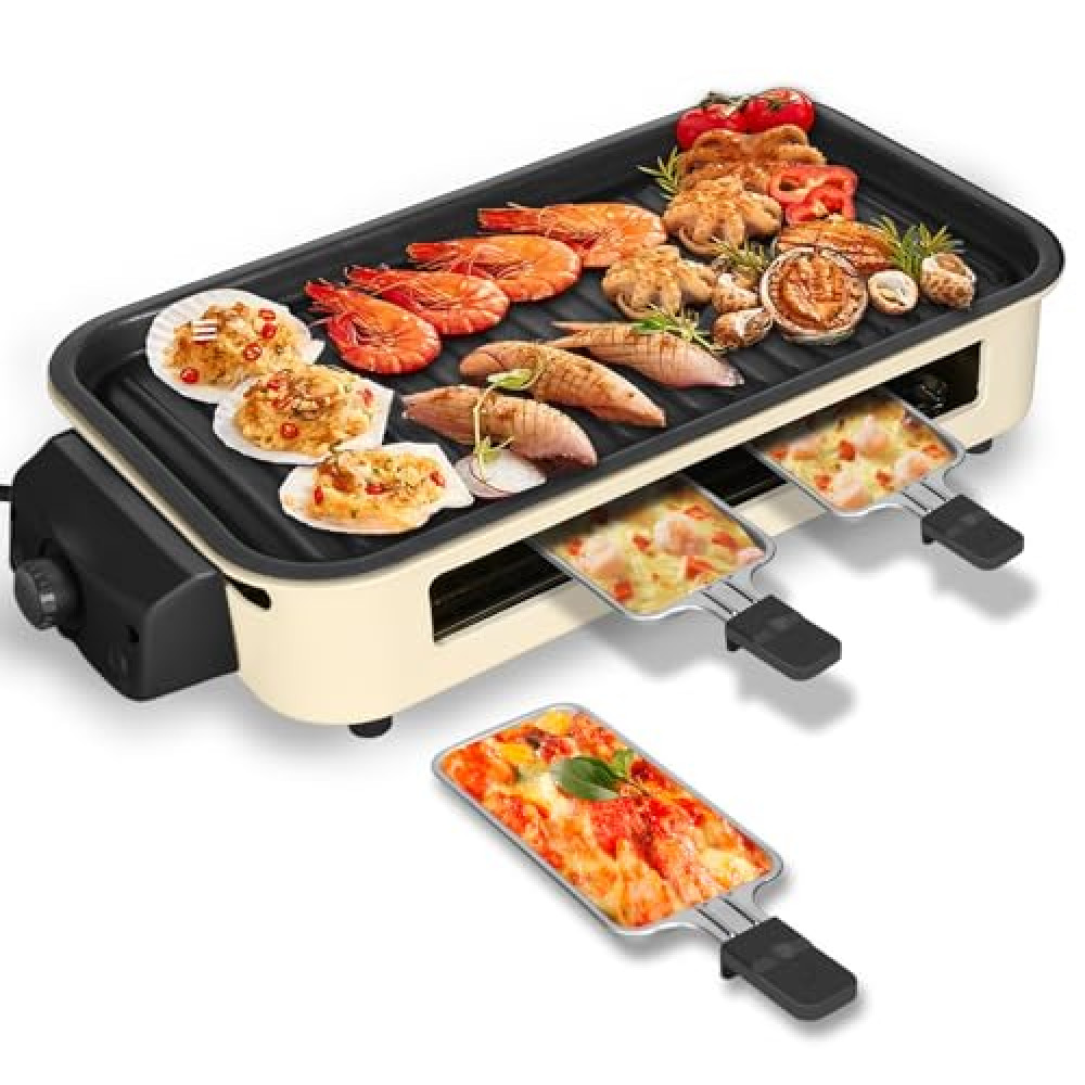 Electric Indoor Grill 1500W, YOHAWJAN 2 in 1 Smokeless Indoor Grills with Non-stick Removable Grill & Griddle Plate, Temperature Control, Portable Korean BBQ Grill with 3 Raclette Cheese Pans Grill and Barbecue Fiyatı