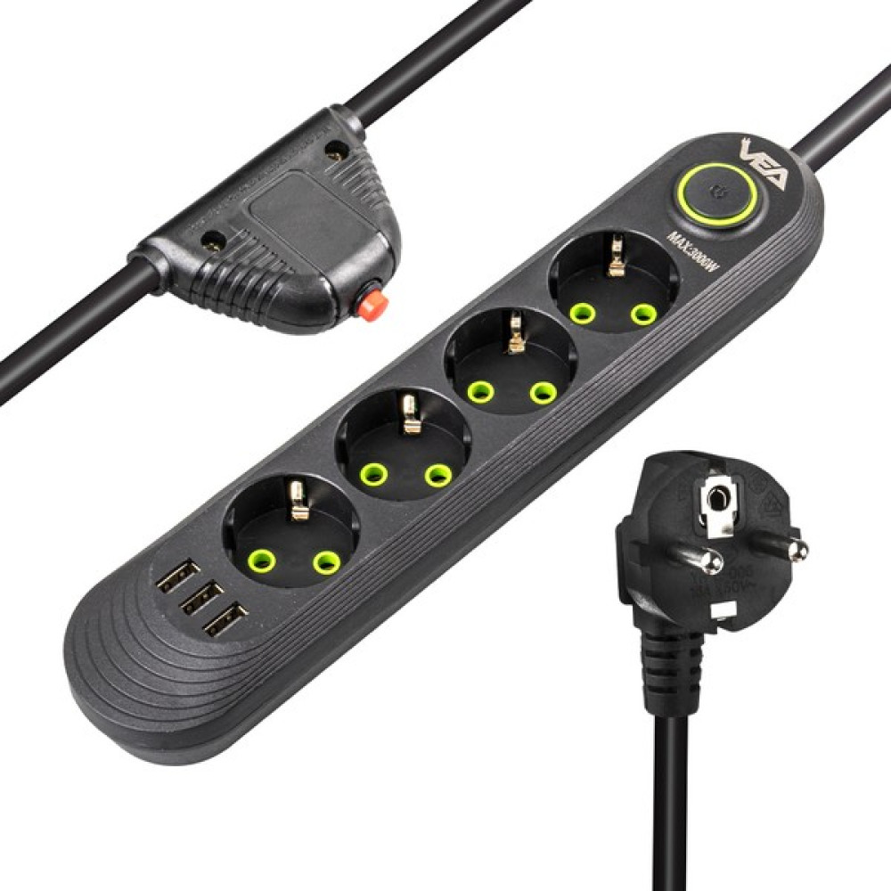 Electronaz Vea VA-21559 4 Lü Akım Korumalı Priz Isıya Dayanıklı USB Li Prizler Fiyatı