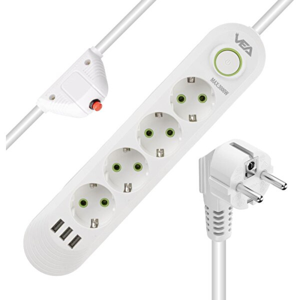 Electronaz Vea VA-21560 4'lü Isıya Dayanıklı Akım Korumalı USB Li Uzatma Prizler Fiyatı