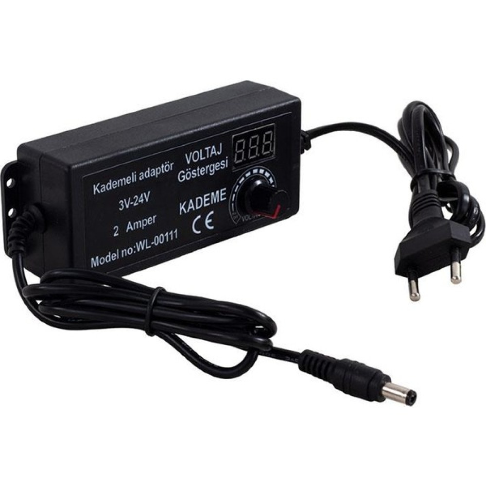 Electronaz WL-00111 3 Volt - 24 Volt - 2 Amper 5.5*2.5 Uçlu Dıgıtal Ekranlı Ayarlı Kademeli Adaptör Elektrikli El Aletleri Fiyatı