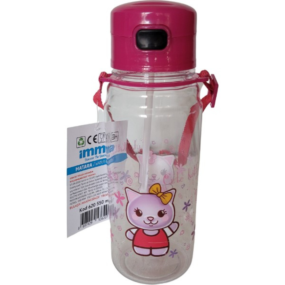 Elefante Luggages Matara Pipetli Imma Çocuk Matara Suluk 550ML 620PC (Cute Kıtty) - Pembe Suluk Fiyatı