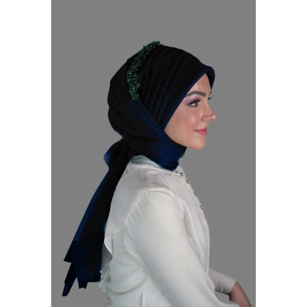Elegance Scarf Hazır Şal Hazır Türban 5-1 Geçmeli Drapeli Lüx Hayal Tül Kumaş Lacivert Şal / Fular & Eşarp Fiyatı
