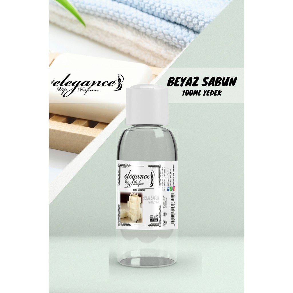 Elegance Vip Perfume Beyaz Sabun 100 ml - Yedek Dolum Şişesi Oda Kokusu Reed Diffuser Diğer Fiyatı