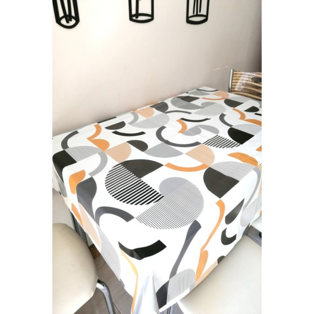 Elegancev Altı Astarlı Muşamba Masa Örtüsü -Kare Yuvarlak Dikdörtgen-Geo - Beyaz - Siyah - 140 x 300 cm Masa Örtüsü Fiyatı