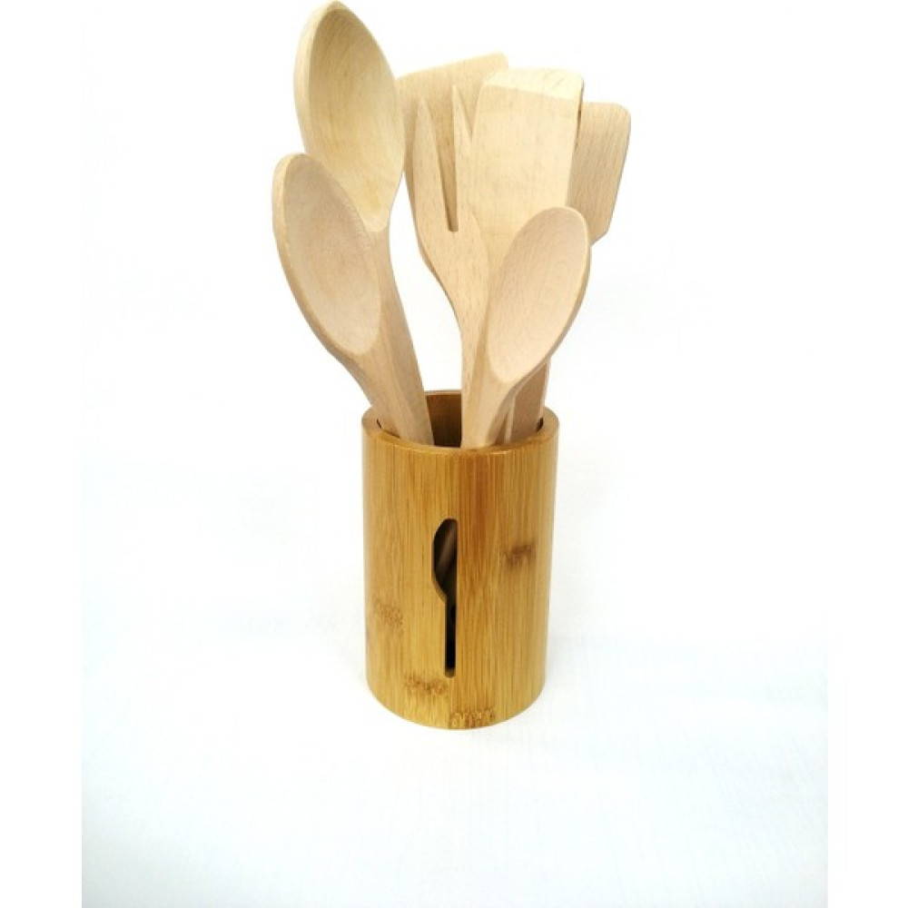 Elegancev Bambu Standlı Ahşap Kaşık Spatula Maşa Servis Seti-Cilasız Mutfak Gereçleri Fiyatı