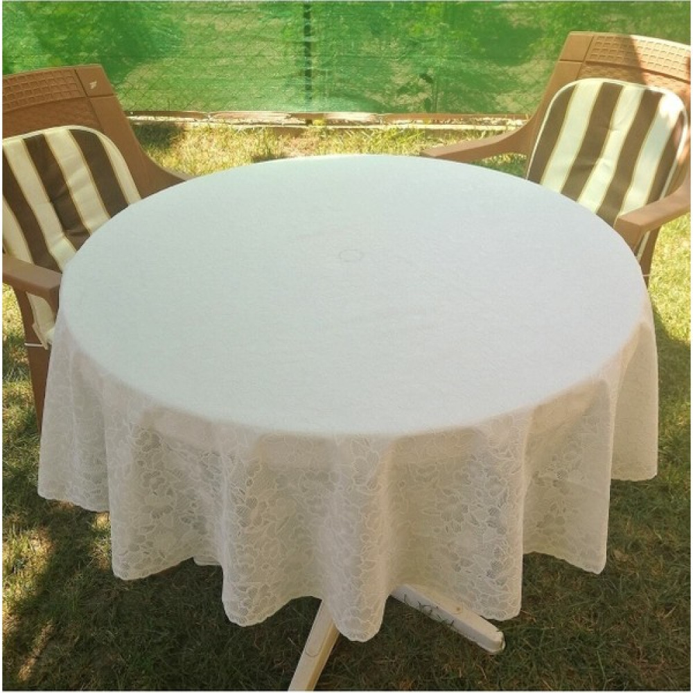 Elegancev Dantel Motifli Muşamba Yuvarlak Masa Örtüsü - Beyaz RENK(150 cm ) - 140 cm Masa Örtüsü Fiyatı