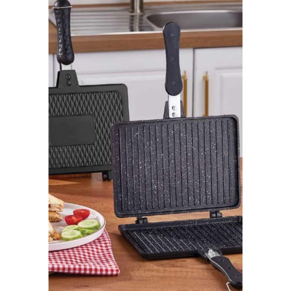 Elegancev Döküm Granit Ocak Üstü Tost Makinesi - YOK - Siyah Tavalar Fiyatı