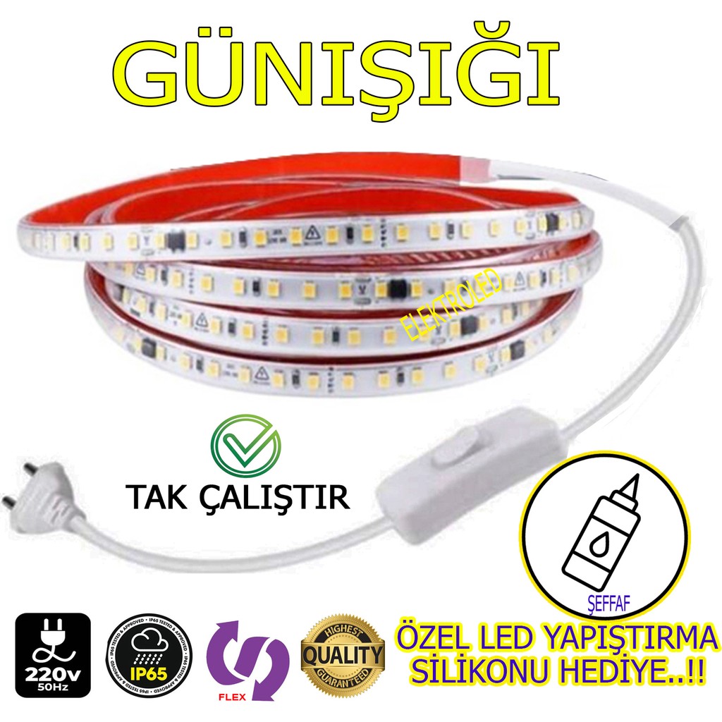 Elektroled Market 220V Şerit LED Günışığı Renk 21 Metre Yüksek Işık Fişli Anahtarlı Tak Çalıştır Yapışkanlı - 21 m - Gün Işığı Led Aydınlatmalar Fiyatı