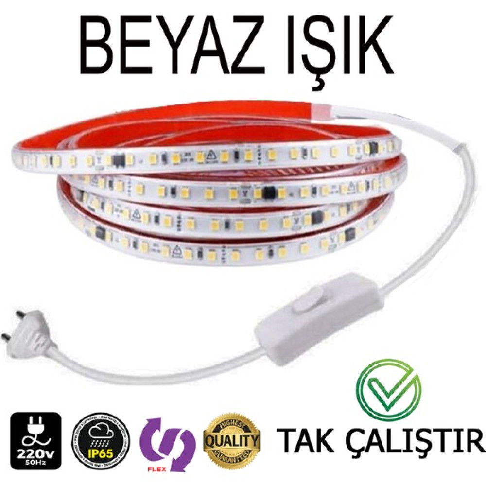 Elektroled Market 220V Şerit LED Tak Çalıştır Anahtarlı Beyaz Işık (Yüksek Lümen) - 3 m - 6500K - Beyaz Işık Led Aydınlatmalar Fiyatı