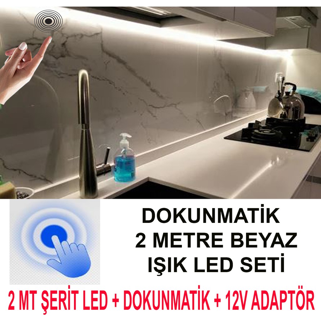 Elektroled Market Dokunmatik DİMMERLİ Aç Kapa Mutfak Dolabına LED Işık((BEYAZ IŞIK 2 METRE))(Videoyu Izleyiniz) - 2 m - Beyaz Led Aydınlatmalar Fiyatı