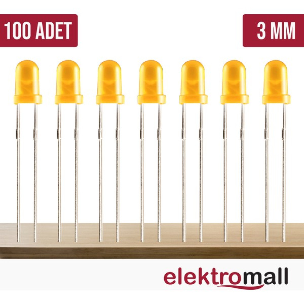Elektromall 3mm Sarı Diffused LED(100 Adet) - 3 mm Led Aydınlatmalar Fiyatı