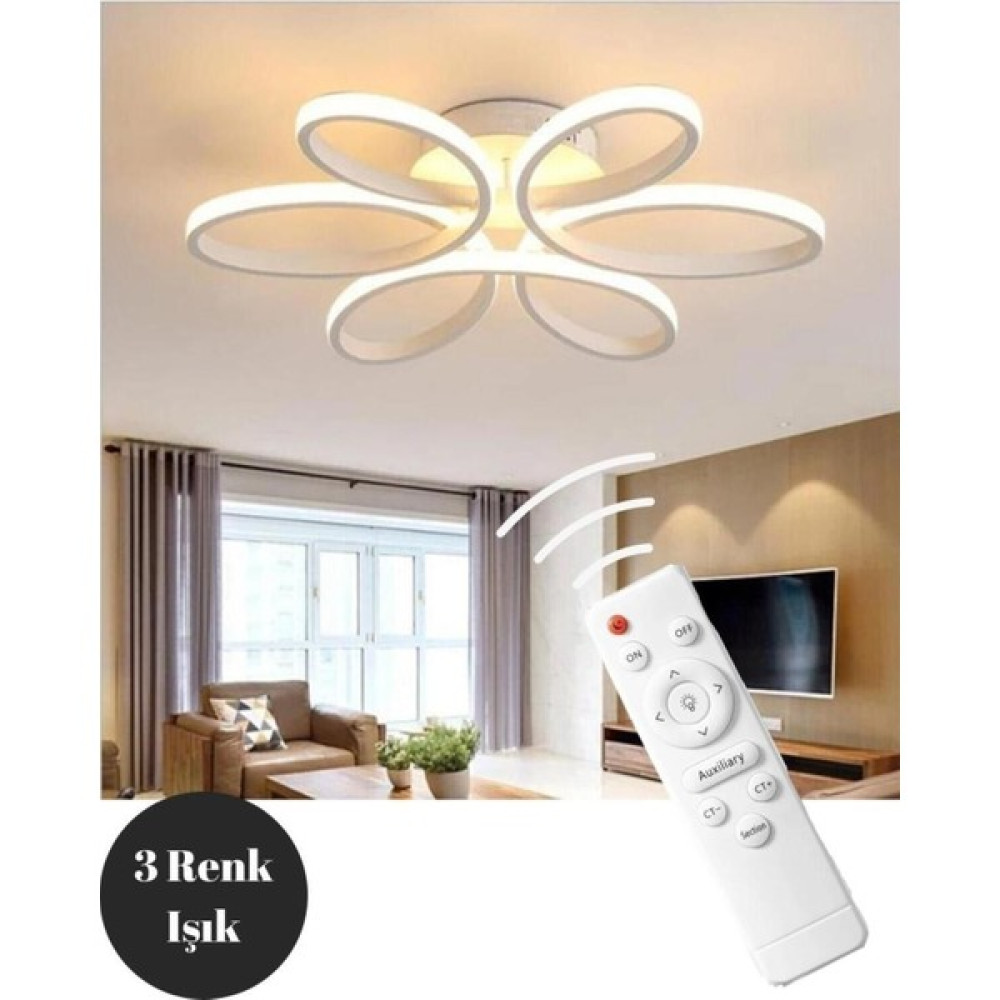 Elektroyou Nipul Beyaz Plafonyer Modern Kumandalı 3 Renk Işık Ledli Avize Avize Fiyatı