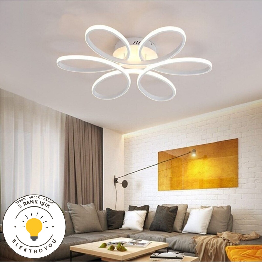 Elektroyou Nipul Beyaz Plafonyer Modern Ultra Süper 3 Renk Işıklı Ledli Avize Avize Fiyatı