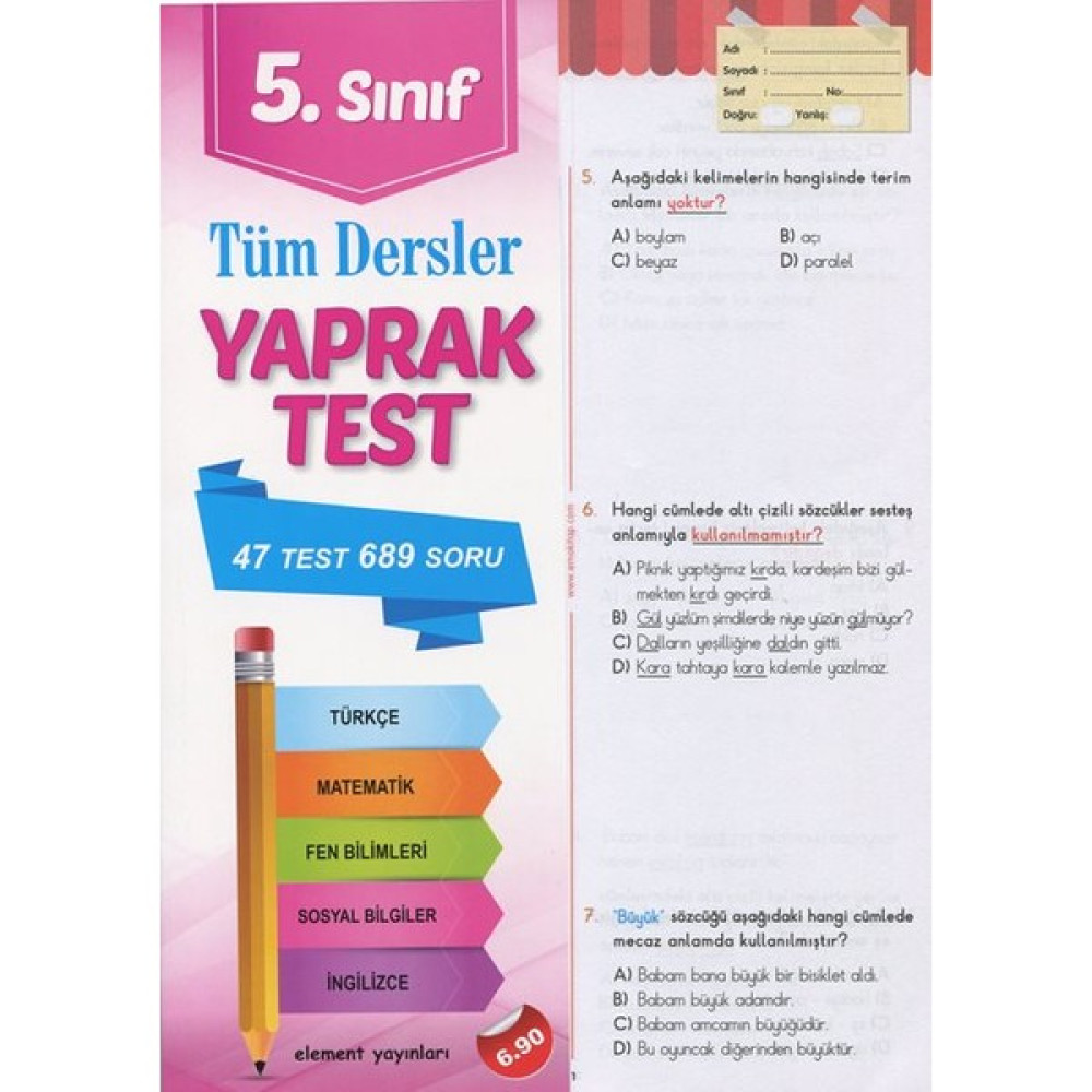 Element Yayınları 5. Sınıf Tüm Dersler Yaprak Test Tüm Dersler Fiyatı