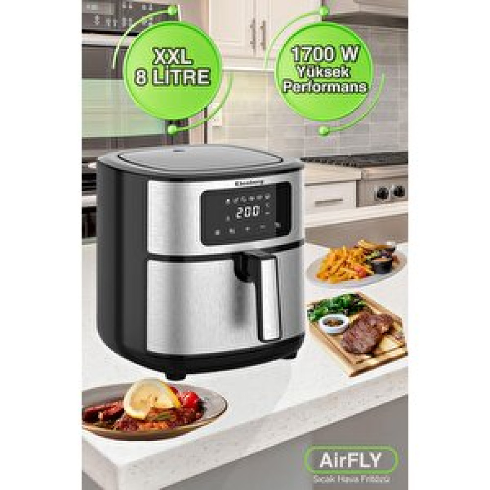 Elenberg Airfly Xxl 8 Lt Geniş Hazneli 6 Ön Programlı Dokunmatik Airfryer Sıcak Hava Fritözü Elb-2307 Fritözler Fiyatı