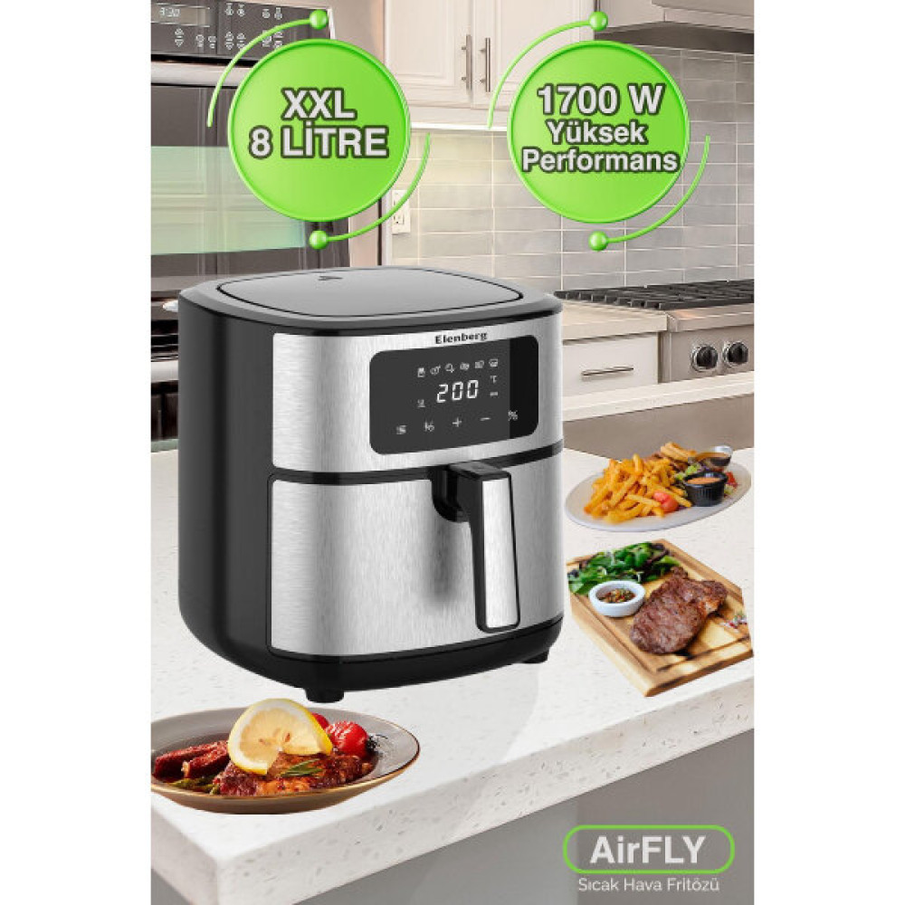 Elenberg Airfly XXL Elb-2307 8 L Geniş Hazneli 6 Ön Programlı Dokunmatik Airfryer Sıcak Hava Fritözü Fritözler Fiyatı