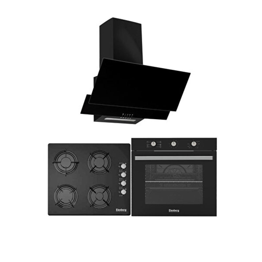 Elenberg Black Diamond Siyah Cam Ankastre Set (Elb-614 + Elb-640S + Elb12 Davlumbaz) Ankastre Setler Fiyatı