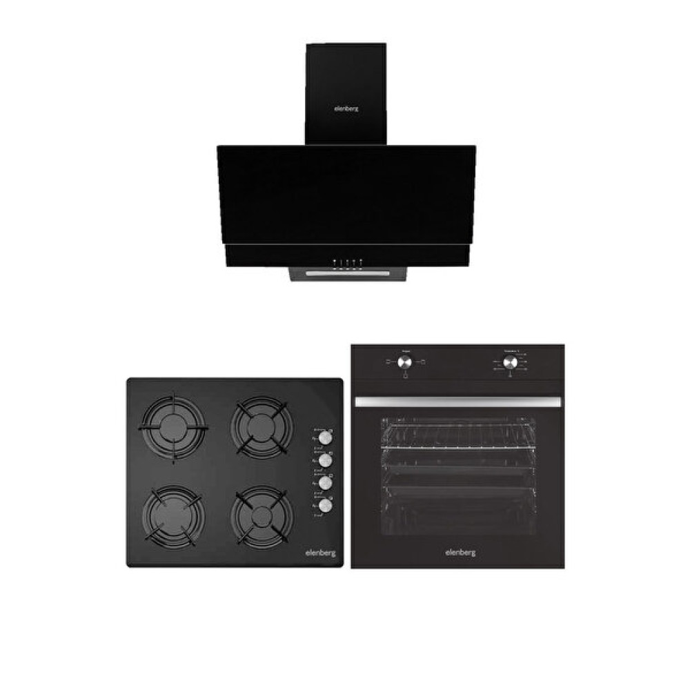 Elenberg Black Pearl Siyah Cam Ankastre Set (Elb-604 + Elb-640S + Elb-17) Ankastre Setler Fiyatı