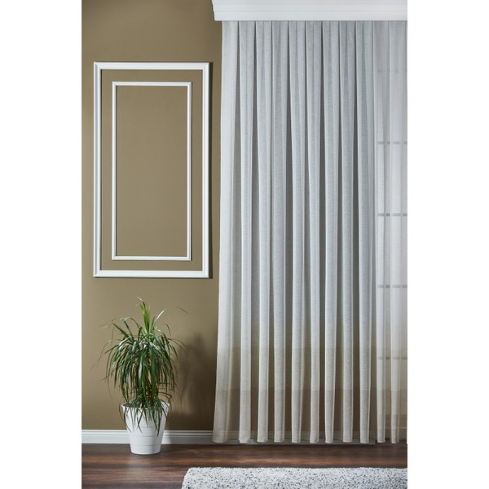 Elenor Şeritli Keten Görünümlü Çocuk Odası Melon - Pilesiz - Büzdürmeli Ekstrafor Tül Perde - Bej - 100 x 270 cm Tül Perde Fiyatı