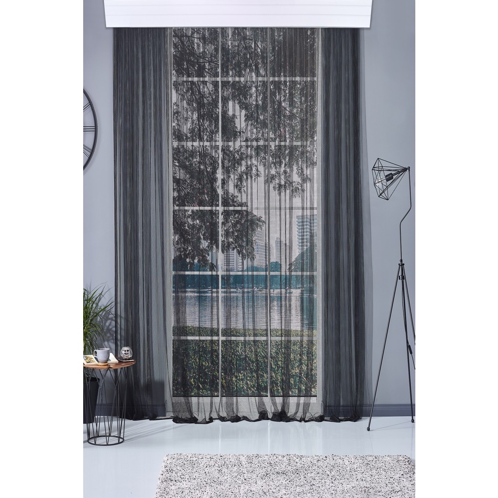 Elenor Ütü Gerektirmeyen Modern File Tül Perde - Pilesiz - Büzdürmeli Ekstrafor - Siyah - 400 x 250 cm Perde Fiyatı