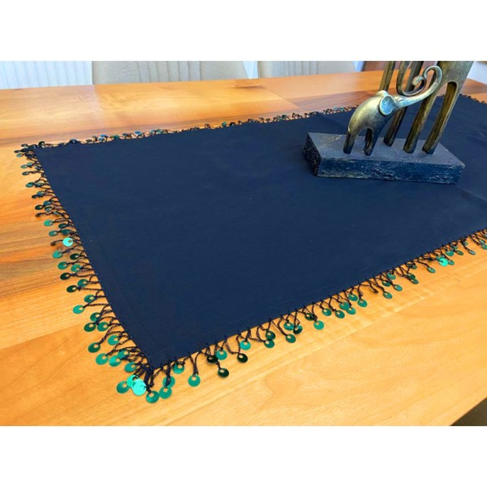 Elevres Yeşil Pullu Ham Keten Runner Masa Örtüsü Sehpa Örtüsü - Siyah - 30 x 50 cm Masa Örtüsü Fiyatı