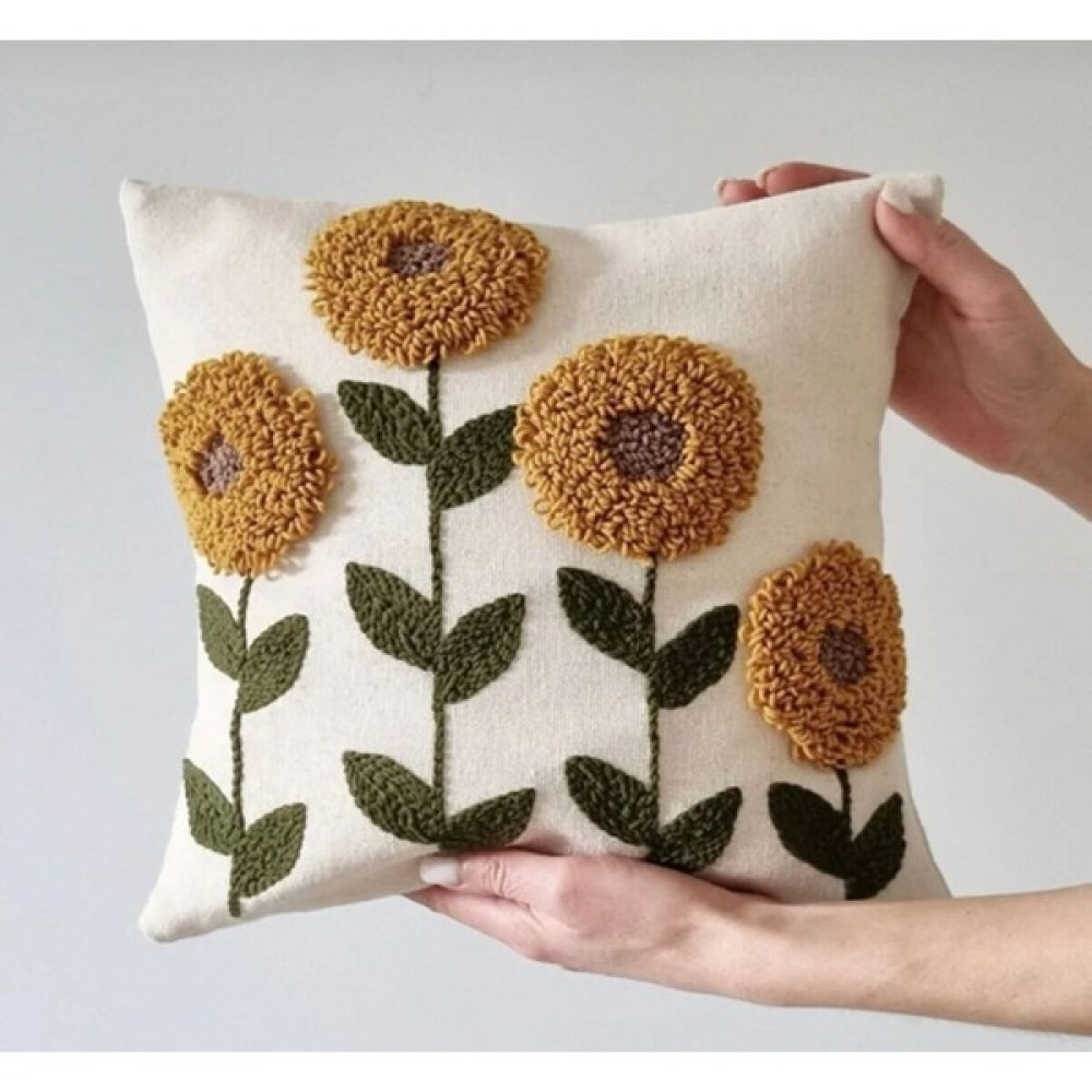 Elf Handmade Design Punch (Panç ) Işi Ev Işyeri Balkon Ve Mekanlar Için Tasarım Kırlent Kılıfı - 40 x 40 cm - Krem Kırlent / Mobilya Yastığı Fiyatı