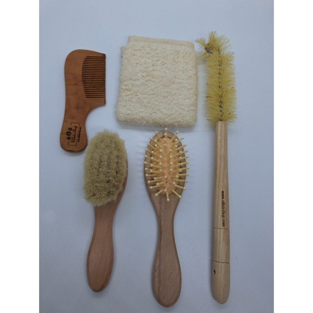 Elfida Shop Organik Bebek Bakım Seti Keçi Kılı Kabak Lifi Bambu Tarağı Set 2 Bebek Bakım Seti Fiyatı