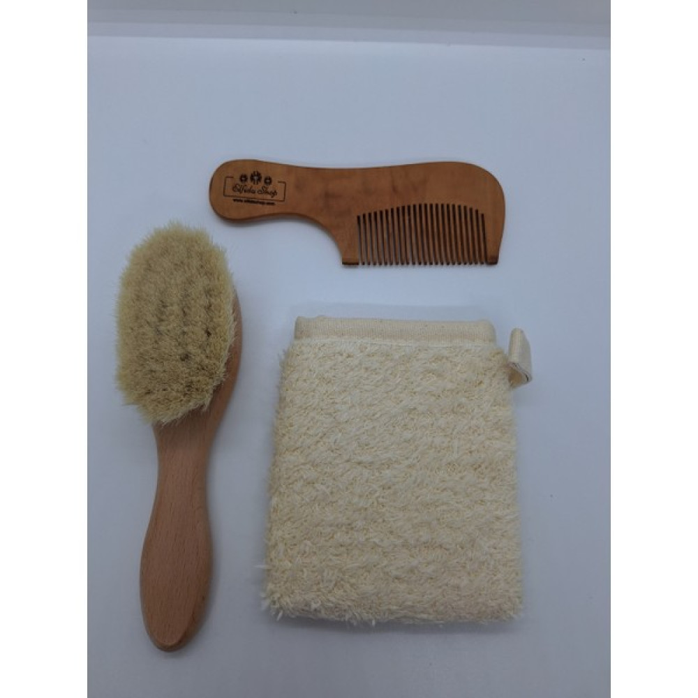 Elfida Shop Organik Keçi Kılı Kabak Lifi Ahşap Tarak Bebek Bakım Seti 3 Bebek Bakım Seti Fiyatı
