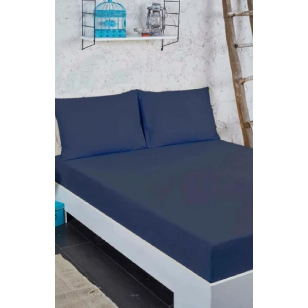 Elfin Fırst Class Ranforce Çift Kişilik Lastikli Çarşaf Seti 160X200+30CM - Yastık Kılıflı Lacivert - 160 x 200 cm Çarşaf Fiyatı
