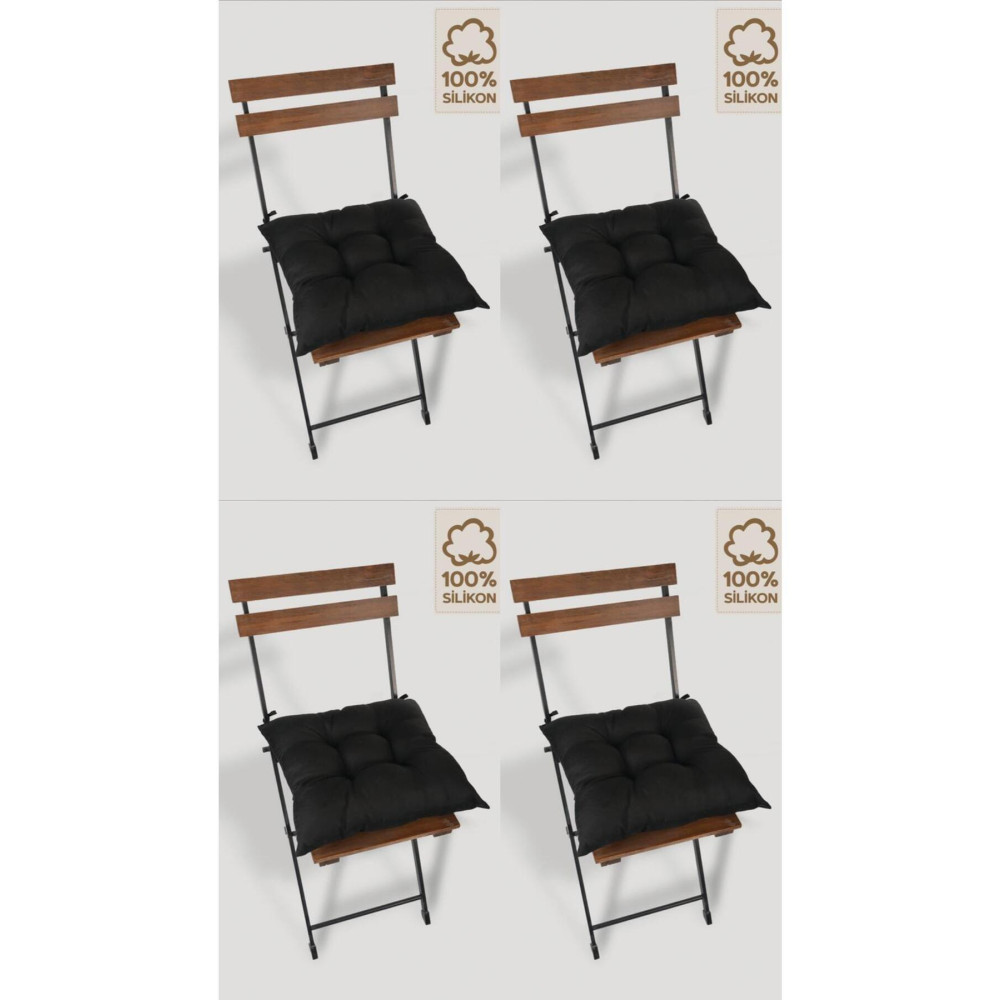 ElginHomeCollection 4lü Dekoratif Pofidik Sandalye Minderi Bağcıklı Siyah 40x40 Koltuk & Kanepe Örtüsü Fiyatı