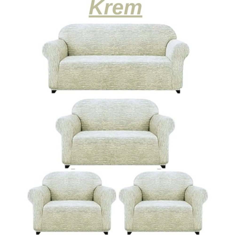 Elhoş 3+2+1+1 Dokuma Jakar Koltuk Örtüsü. Lastikli, Esnek, Yıkanabilir Koltuk, Kanepe, Çekyat Örtüsü - 180 x 230 cm - Krem Koltuk & Kanepe Örtüsü Fiyatı