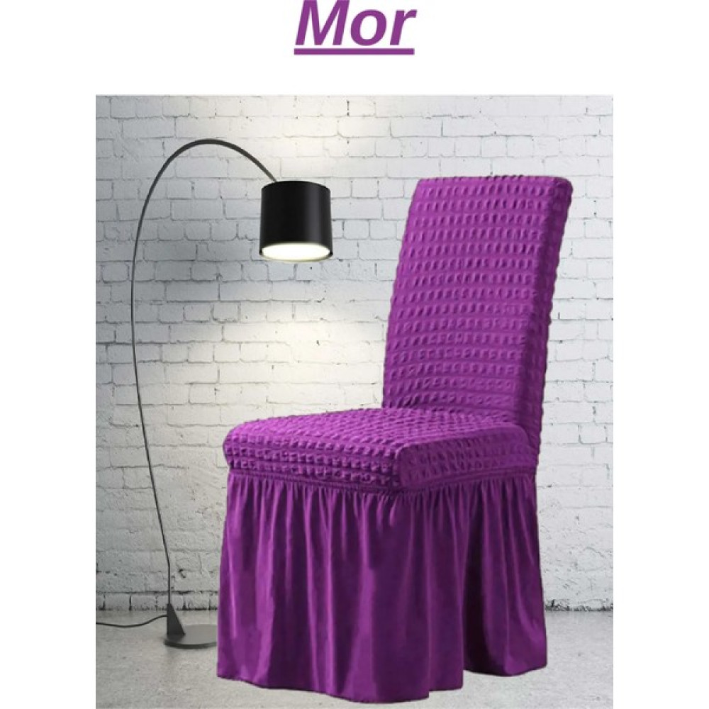 Elhoş 6 Adet Bürümcük Sandalye Kılıfı. Likralı Etekli Lastikli Yıkanabilir Sandalye Örtüsü - 45 x 45 x 60 cm - Mor Koltuk & Kanepe Örtüsü Fiyatı