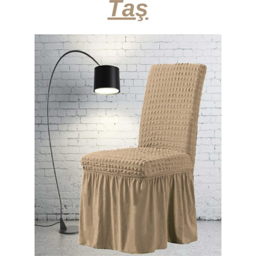 Elhoş 6 Adet Bürümcük Sandalye Kılıfı. Likralı Etekli Lastikli Yıkanabilir Sandalye Örtüsü - 45 x 45 x 60 cm - Taş Rengi Koltuk & Kanepe Örtüsü Fiyatı