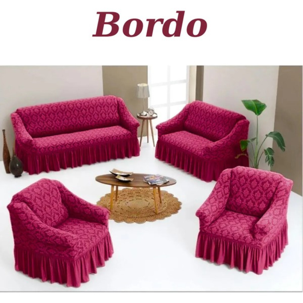 Elhoş Jakarlı 3+2+1+1 Koltuk Takımı Örtüsü. Lastikli, Esnek, Yıkanabilir Koltuk, Kanepe, Çekyat Kılıfı - 180 x 230 cm - Bordo Koltuk & Kanepe Örtüsü Fiyatı