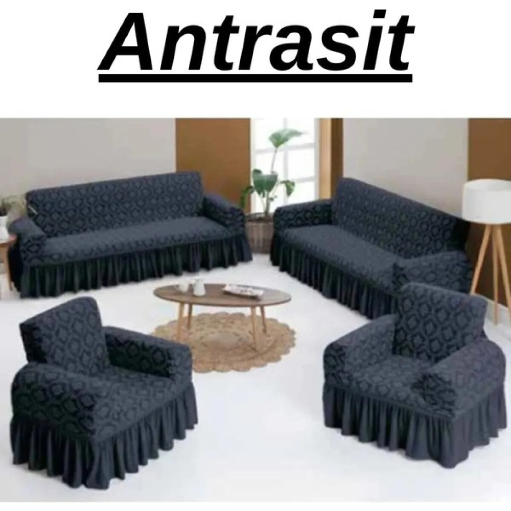 Elhoş Jakarlı 3+3+1+1 Koltuk Takımı Örtüsü. Lastikli, Esnek, Yıkanabilir Koltuk, Kanepe, Çekyat Kılıfı - 180 x 230 cm - Antrasit Koltuk & Kanepe Örtüsü Fiyatı