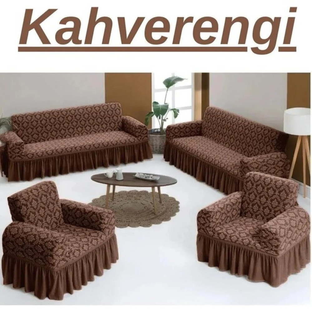 Elhoş Jakarlı 3+3+1+1 Koltuk Takımı Örtüsü. Lastikli, Esnek, Yıkanabilir Koltuk, Kanepe, Çekyat Kılıfı - 180 x 230 cm - Koyu Kahverengi Koltuk & Kanepe Örtüsü Fiyatı