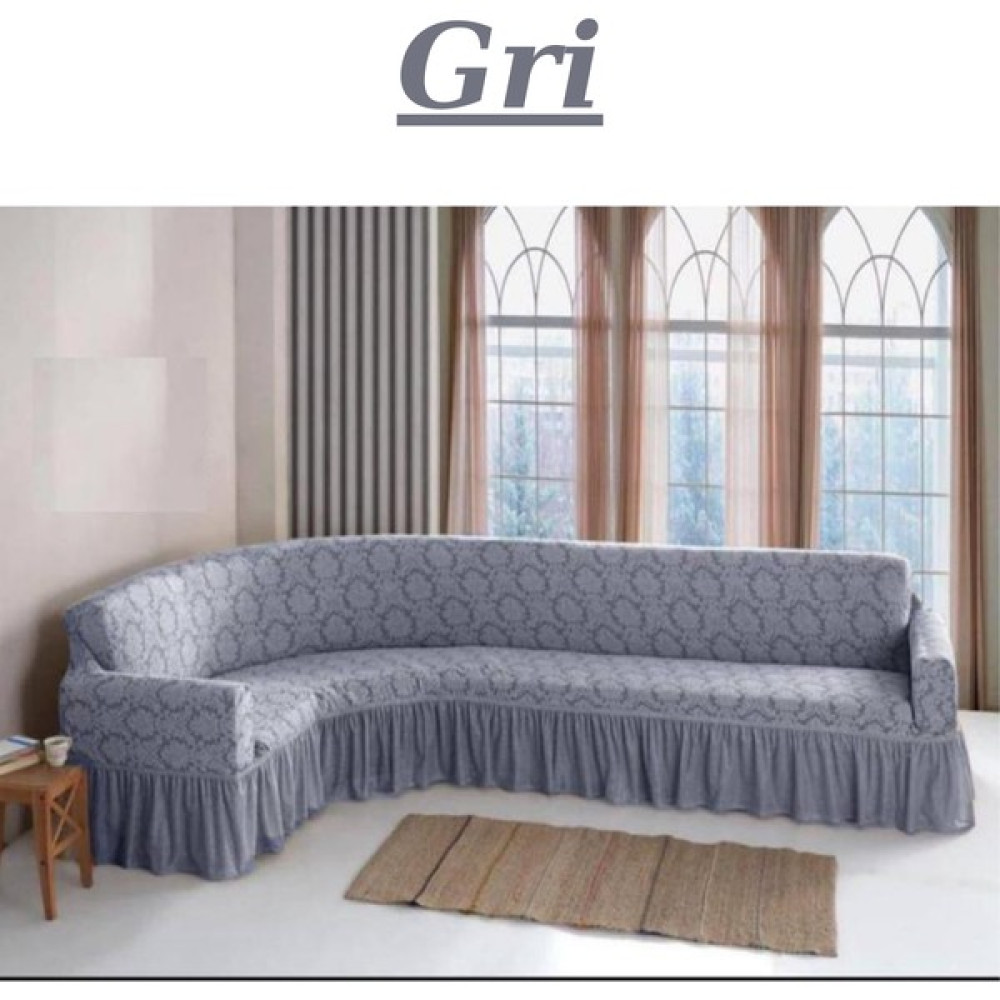 Elhoş Jakarlı L Köşe Koltuk Örtüsü. Lastikli, Esnek, Yıkanabilir Koltuk, Kanepe, Çekyat Kılıfı - 300 x 350 cm - Gri Koltuk & Kanepe Örtüsü Fiyatı