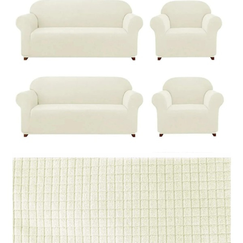 Elhoş Likrali 3+3+1+1 Lastikli Koltuk Takımı Kılıfı. Çekyat Koltuk Örtüsü Streç Esnek Kanepe Kılıfı - 180 x 230 cm - Krem Koltuk & Kanepe Örtüsü Fiyatı