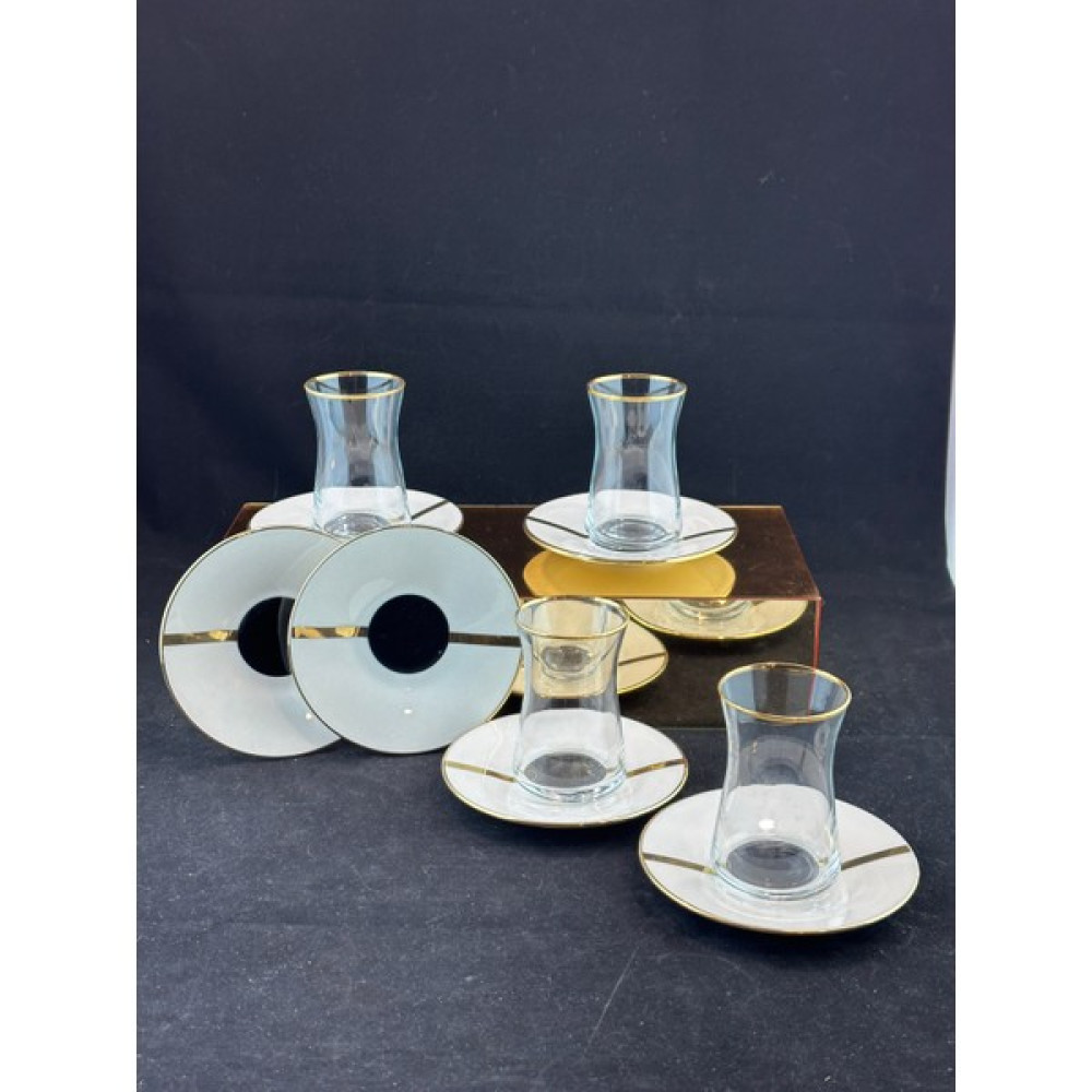 Elia Gold 12 Parça Çay Seti Porselen Tabaklı Cam Bardaklı GOLD001 - 165 ml Fincan / Bardak / Kahve Takımı Fiyatı