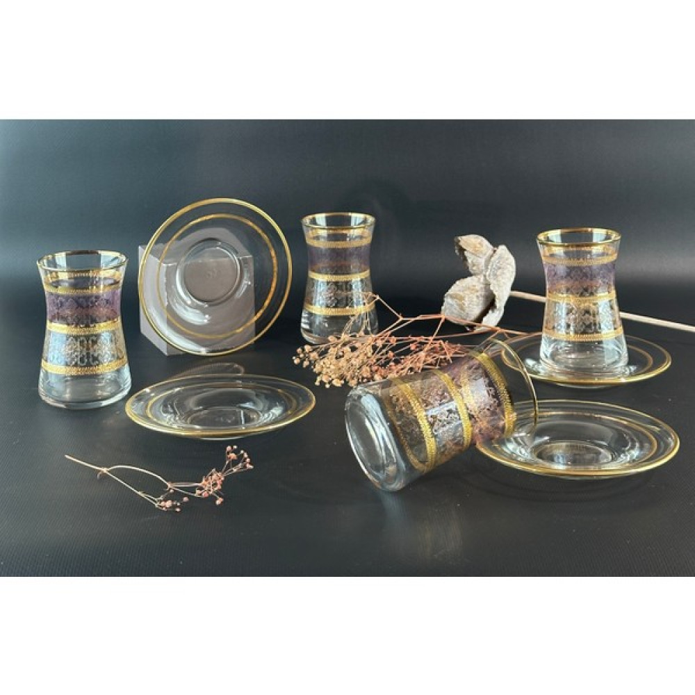 Elia Güneş 12 Parça Gold Çay Seti Cam Tabaklı Cam Bardaklı GÜNEŞ001 - 125 ml Fincan / Bardak / Kahve Takımı Fiyatı