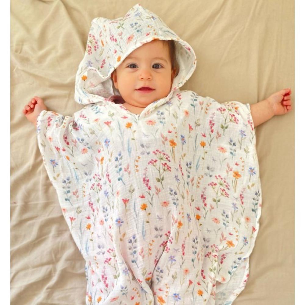 Elibaby %100 Organik Pamuk Çiçek Kız Müslin Kapşonlu Panço Plaj Çocuk Bebek Panço Bornoz Havlu - Renkli - 2 - 4 Yaş Bebek Banyo-Tuvalet Fiyatı