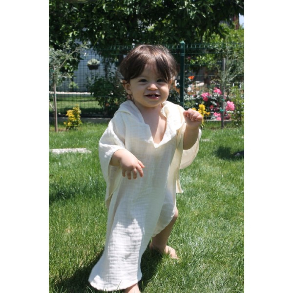 Elibaby %100 Organik Pamuk Müslin Panço Kapşonlu Panço Plaj Çocuk Bebek Panço Bornoz Havlu - Krem - 2 - 4 Yaş Bebek Banyo-Tuvalet Fiyatı
