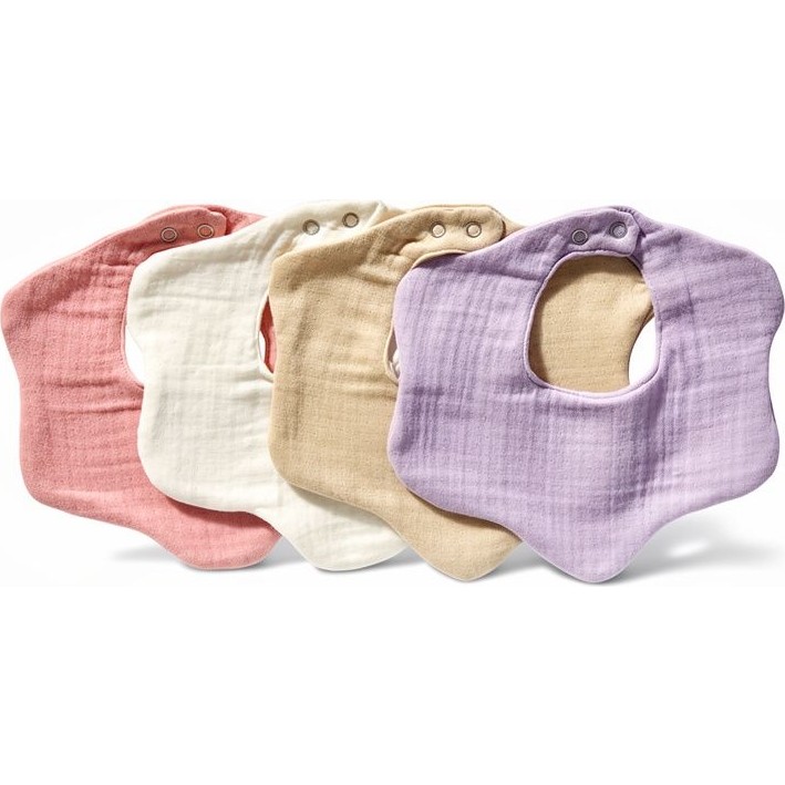 Elibaby 4'lü Organik Pamuk 8 Katlı Multi Müslin Çiçek Kız Bebek Salya ve Mama Önlük,yakalık (Model 2) - Beyaz - Açık Pembe - Bej - Lila - 0 - 2 Yaş Mama Önlüğü Fiyatı