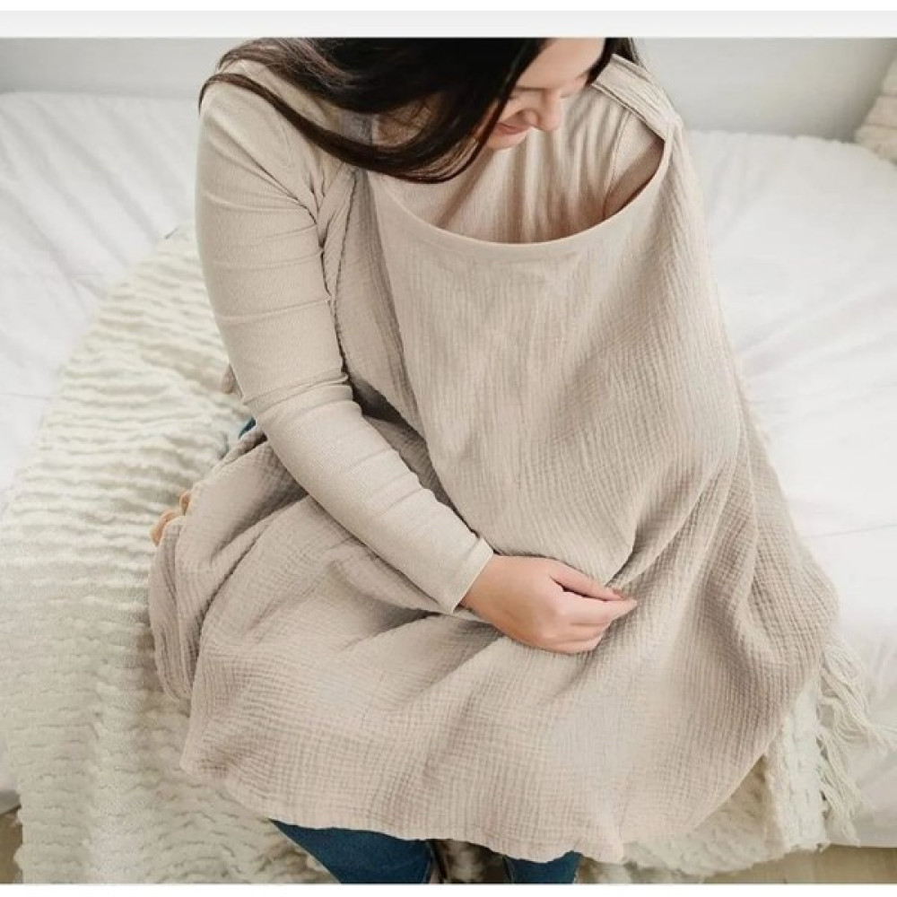 Elibaby Pamuklu 4 Katlı Müslin Balenli Emzirme Önlüğü 60X100 cm - Bej Hamilelik ve Emzirme Fiyatı