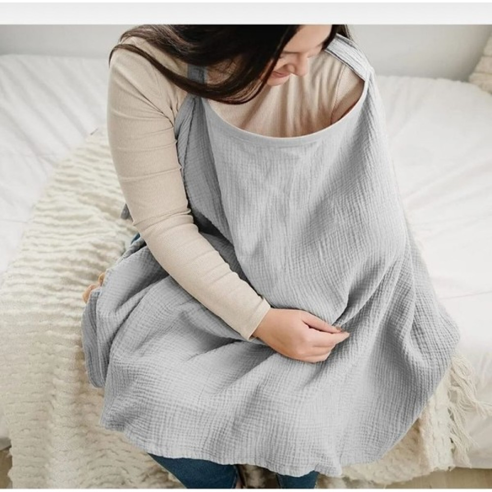 Elibaby Pamuklu 4 Katlı Müslin Balenli Emzirme Önlüğü 60X100 cm - Gri Hamilelik ve Emzirme Fiyatı