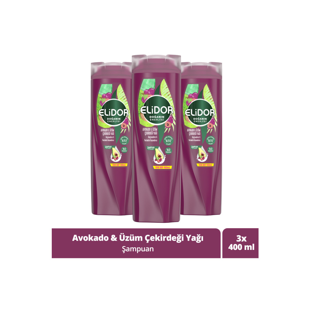 Elidor Doğanın Enerjisi Şampuan Avokado ve Üzüm Çekirdeği Yağı 400 ml x3 Şampuan ve Saç Kremi Fiyatı