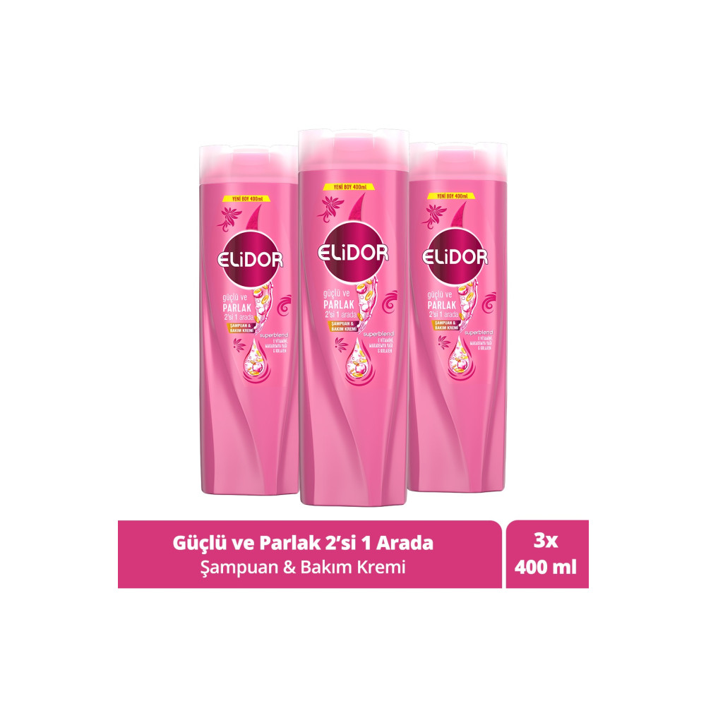 Elidor Superblend 2si 1 Arada Şampuan ve Saç Bakım Kremi Güçlü ve Parlak 400 ML x3 Şampuan ve Saç Kremi Fiyatı